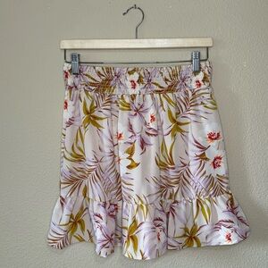 Lily Rose skirt women medium floral smocked waist tiered mini skirt white